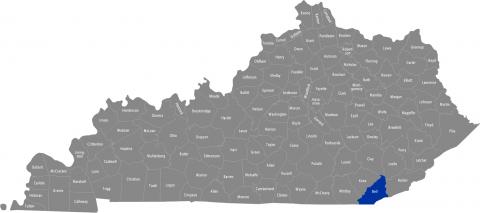 State of Kentucky map with Bell County highlighted